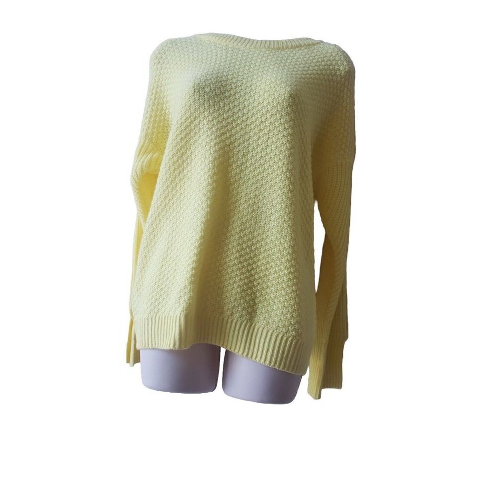 WORKSHOP REPUBLIC CLOTHING KNIT  YELLOW  SPLIT LONG SLEEVE SWEATER SIZE LARGE - Picture 2 of 7